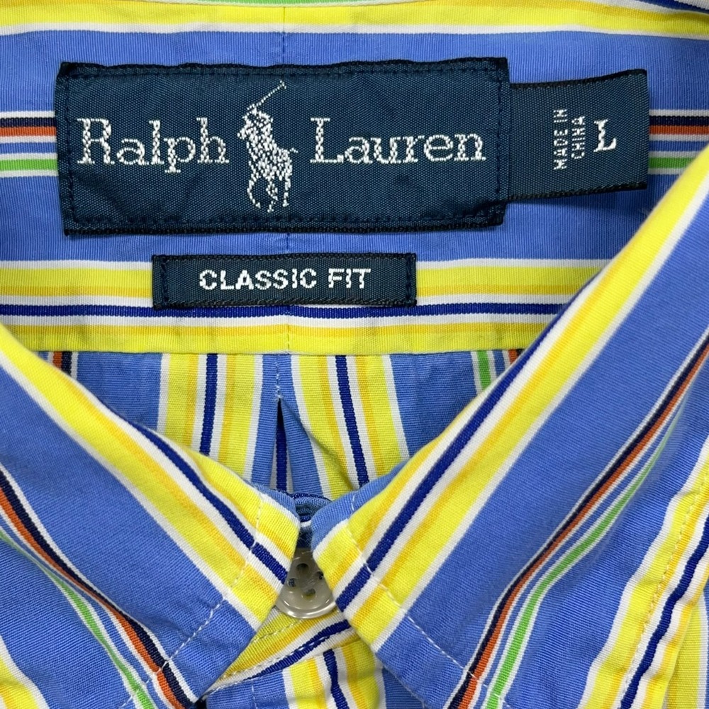 Ralph Lauren Button Down Shirt Men's Large Blue Yellow Striped Long Sleeve - Picture 9 of 13